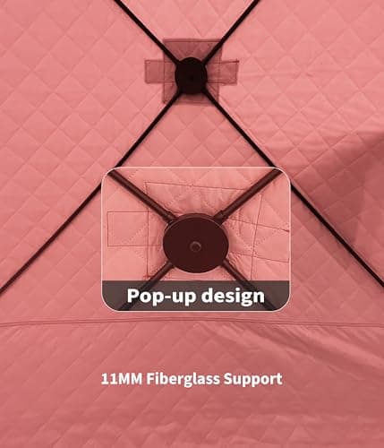 Pop Up Ice Fishing Tent Insulated Ice Fishing Shelter Portable Hub-Style Shelter Shanty Windproof and Warm, Multiple Sizes for 6-8 Person, Red, 6x11.7x6.6 Ft
