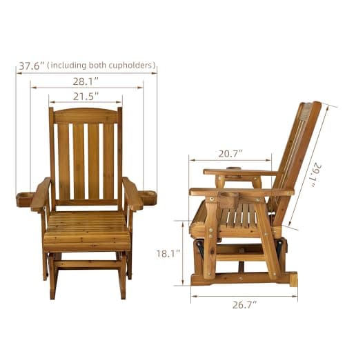 Fortune Candy Wooden Patio Glider for One Person, with High Back and Deep Contoured Seat, Solid Fir Wood, Heavy Duty 600 LBS (Cedar Tone, 1-Seater)