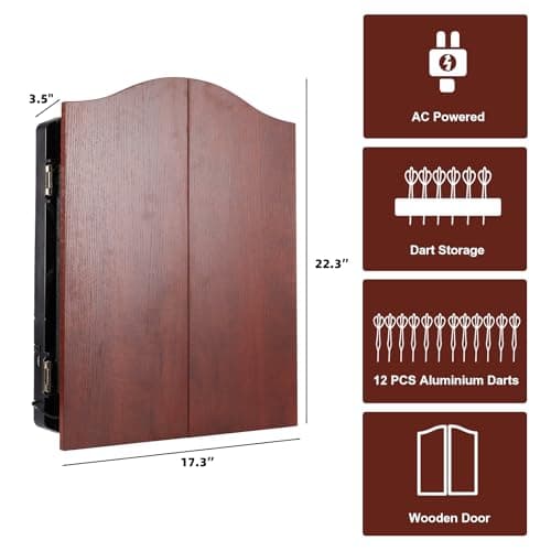 Electronic Dart Board with Wooden Door, Electric Dartboard with Heckler & Light Effects, Digital Soft Tip Dartboards for Game Room Man Cave Bar, 12 Darts, 100 Soft Tips