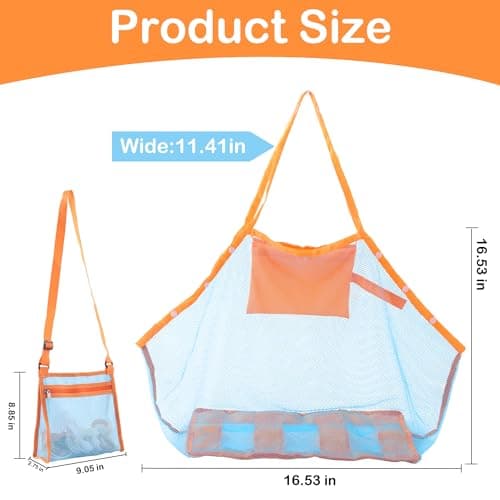 LEAFOREST Mesh Beach Toys Bag Lightweight Foldable Tote Sand Net Bag and Seashell Bag (2 pack)