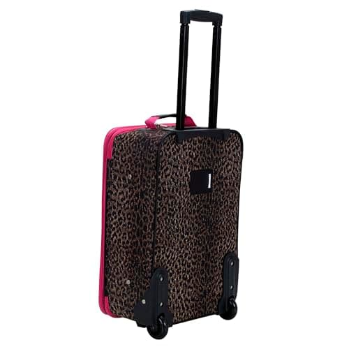 Rockland Fashion Softside Upright Luggage Set, Expandable,Lightweight,Telescopic Handle,Wheel, Pink Leopard, 2-Piece (14/19)