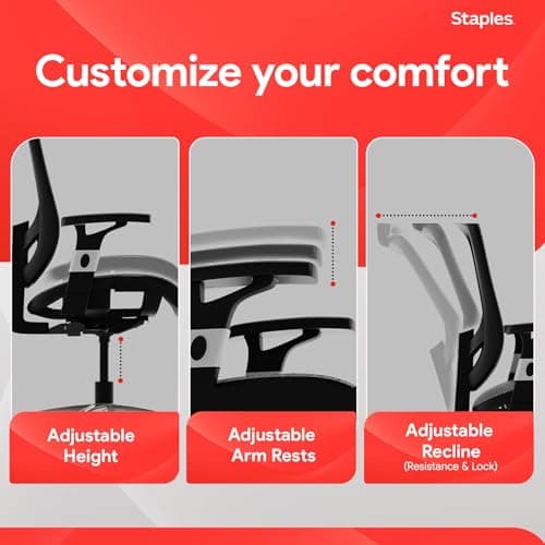 STAPLES Ergonomic Task Chair, Mesh, Ergonomic, Lumbar Support, Swivel, Gray