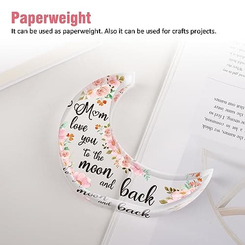 Gifts for Mom, Mom Christmas Gifts from Daughter Son, Christmas Gifts for Mom - Thanksgiving Presents for Mom - Acrylic Moon Shaped Decorative Plaque Gifts.