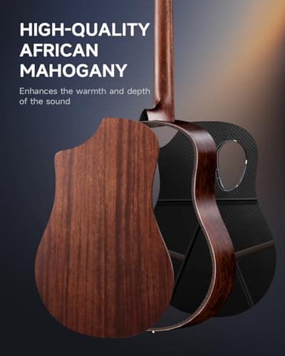 Donner Acoustic Guitar Kits for Beginners & Intermediate Learners - 38" Travel Guitar with Carbon Fiber Top, Wooden Back & Sides, Case, Strap, Steel-Strings, RISING-G1 (Gloss, Brown)