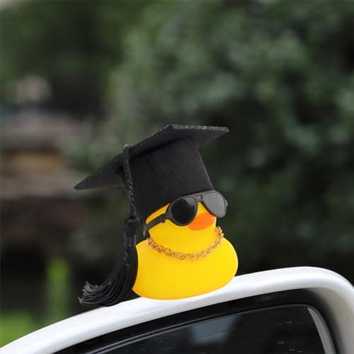 wonuu Car Dashboard Decor Graduation Hat Rubber Duck, Car Ducks Ornaments with Mini Hat Necklace Sunglasses Scarf (Black) B0CSYPZJK4