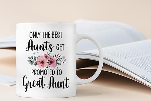 QASHWEY Only The Best Aunts Get Promoted to Great Aunt Coffee Mugs Mug, Funny Pregnancy Announcement Gifts for Aunt New Great Aunts, GreatAunt to Be Gifts Double Side Printed Ceramic Mug Cup 11 Ounce