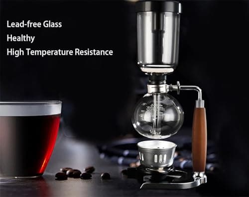 5 Cup,Siphon Coffee Maker with Wooden Handle ,syphon coffee brewer,coffee siphon,Vacuum Brewer Pot, Japanese Syphon Machine, Glass Drip Coffee Maker Set,Comes With 10 Sheets Of Coffee Filter Cloths