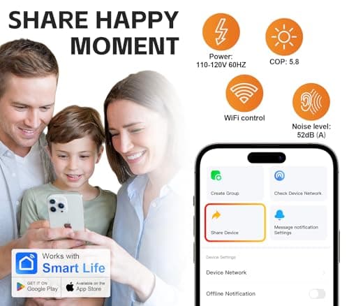 30,000 BTU Electric Pool Heater for Above Ground Pool Swimming Pool Heat Pump Inground Pool Heater 120V 8,000 Gallon Heating or Cooling WiFi Control Schedule