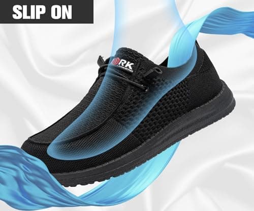 LARNMERN Slip On Steel Toe Shoes Men Lightweight Comfortable Lounging Walking Sneakers Steel Toe Loafers