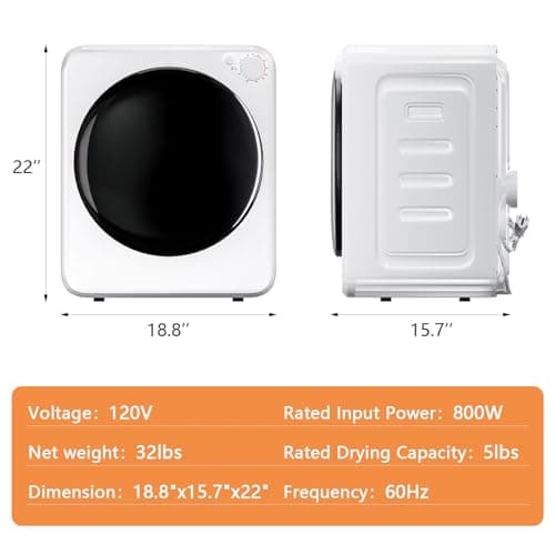 DOGHLY Portable Washer and Dryer Combo Set, 32 lbs Portable Clothes Dryers, 5 Drying Modes, 18 lbs Fully Automatic Washing Machine, Compact Washer and Dryer for Apartment, RV, Dorm