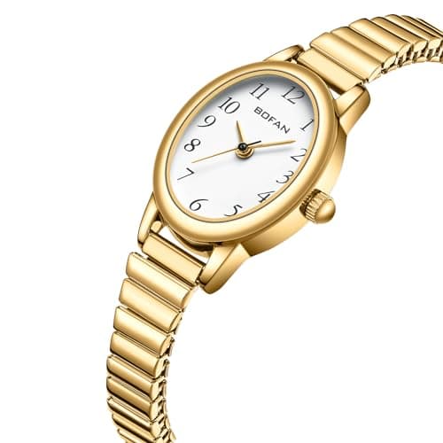 BOFAN Small Gold Watches for Women Easy Read Ladies Quartz Wrist Watch with Stainless Steel Expansion Band,Waterproof.