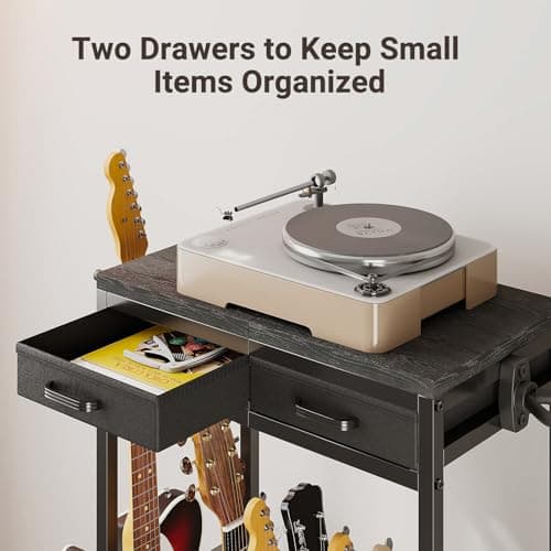 ELYKEN Guitar Stand, Guitar Rack with 2 Hangers and Storage Drawers for Guitar Accessories, Multiple Guitar Holder for Acoustic Electric Guitar, Bass, Ukulele, Instrument, Music Studio, Black