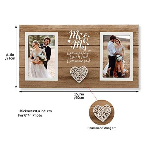 Personalized Wedding Gifts for Couples, Bridal Shower Gift for Bride, Mr & Mrs Photo Frame Holds 2pcs 4x6 Pictures, Unique Wedding Gifts for Newlyweds