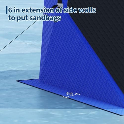 Garvee Pop Up Ice Fishing Shelter and Insulated Ice Fishing Tent with 49ft LED Light Strip, Windproof Portable Hub Design, Fits 1-8 People, 25-69 sq ft Fishable Area, Blue+Black