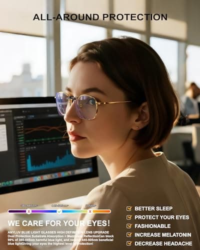 ANYLUV Clip On Blue Light Blocking Glasses Lightweight Rectangle Blue Light Glasses Men for Computer Gaming, Anti Eye Strain