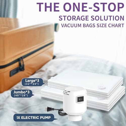 SZO 6 Pack Vacuum Storage Bags With Electric Air Pump,Vacuum Seal Bags For Clothing Travel, Space Saver Bags For Luggage, Blankets,Bedding,Moving bags