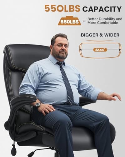 550LBS Big and Tall Office Chair for Heavy People,Ergonomic Office Chair with Padded Flip-Up Arms and Adjustable Lumbar Support,High Back Executive Leather Desk Chair with Rocking Function