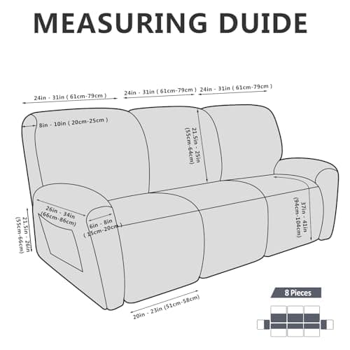 molasofa Recliner Sofa Covers - Leather Like Recliner Sofa 3 Seater Recliner Couch Covers for 3 Cushion Couch 8 Pieces Washable Stretch Reclining Sofa Slipcovers (Brown)