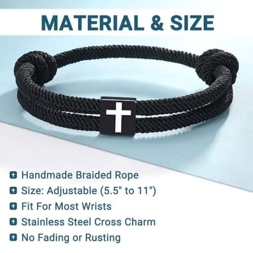 UNGENT THEM Men Adjustable Rope Cross Bracelet - Easter Christmas Christian Baptism Birthday Gifts for Teens