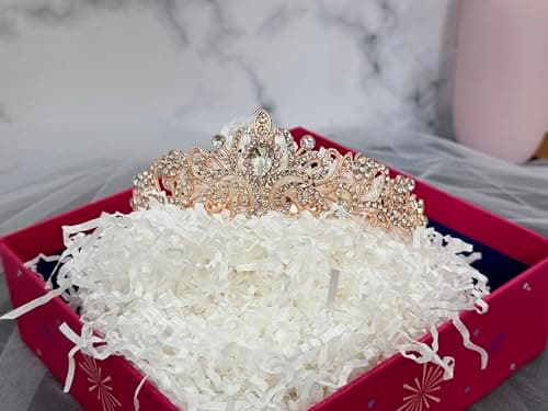 JETKONG 3 Pcs Bachelorette Party Decorations Bridal Shower Crown, Bride to Be Sash&Veil for Women Bachelorette Party Gifts, Bachelorette Party Supplies, Gifts, Favors (Rose Gold)