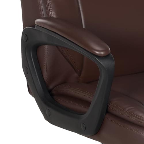 Amazon Basics Classic Puresoft PU Padded Mid-Back Office Chair with Armrest, Height Adjustable, Wheels, 25.75"D x 24.25"W x 42.25"H, Brown