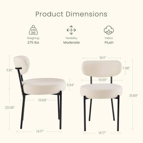DUMOS Dining Chairs Set of 4, Mid Century Modern Chair Round Upholstered Curved Backrest, Kitchen Vanity Living Room Chairs with Black Metal Legs,Light Beige