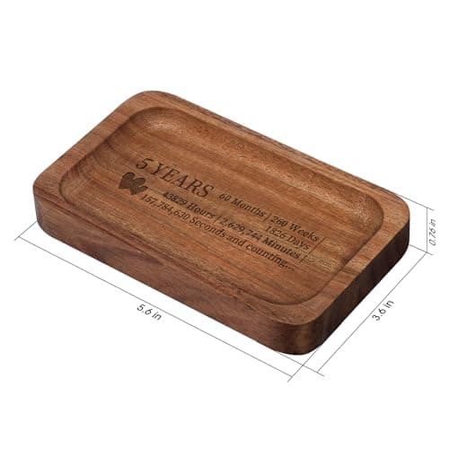 5th Anniversary Wedding Gifts for Wife, Husband – Handmade Acacia Wood Jewelry Tray, the Best Gift to Celebrate Five Years of Love.
