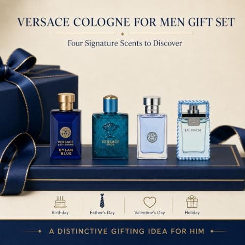 Versace Cologne for Men Set of 4 Mini Eros, Pour Homme, Dylan Blue, Eau Fraiche Perfume for Men Fragrance Sampler Set - Designer Mens Cologne Samples (4 Count, 0.17 oz)