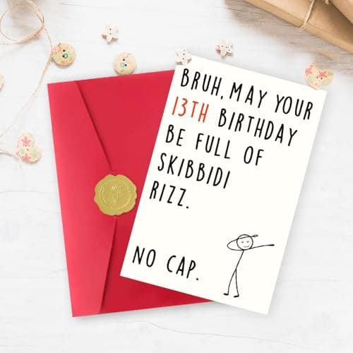 13 Year Old Birthday Gifts Decorations for Boy Girl Daughter Son Niece Nephew with Gen Z Slang Meme Design Funny 13th Birthday Card for Boys Girls B0FN7WD6RQ