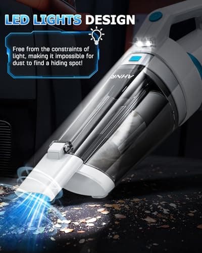 AHNR Handheld Vacuum Cordless, 16000PA Powerful Suction Hand Held Vacuum Dust Busters Cordless Rechargeable with LED Light & 2 HEPA Filters, Portable Car Vacuum Cleaner High Power for Car Home Office