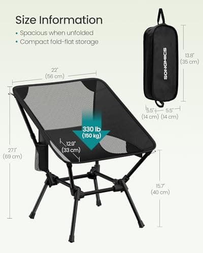 SONGMICS Camping Chair, Lightweight Folding Beach Chair, Adjustable Height, Steel Frame, Portable for Outdoor Travel