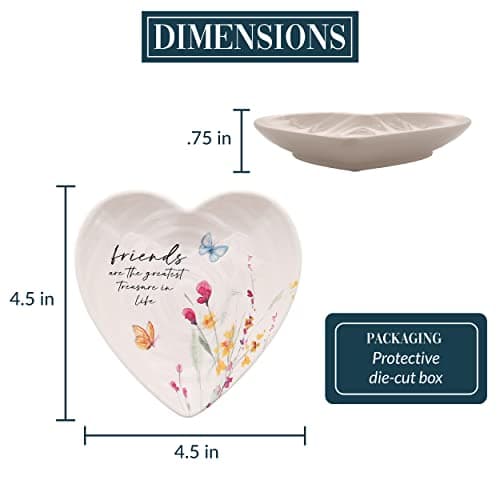 Pavilion Gift Company - Friend - Ceramic Heart-Shaped Keepsake Dish, Watercolor Floral Design, Valentines Day Gift For Girlfriend, Unique Gifts for Friend, Trinket Dish, Ring Holder, Jewelry Dish