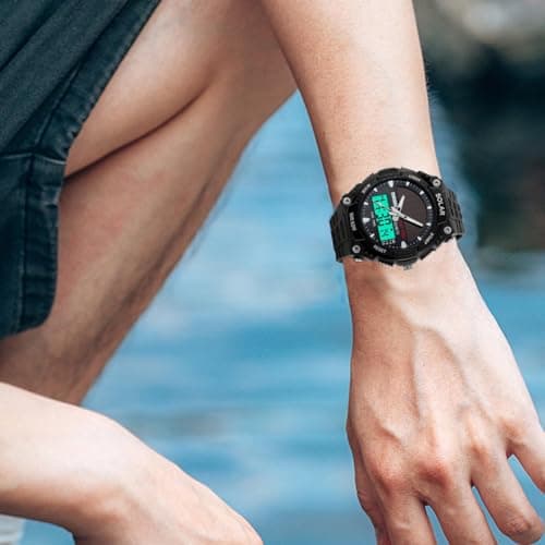 FANMIS Men's Solar Powered Casual Quartz Wrist Watch Analog Digital Multifunctional Black Sports Watch