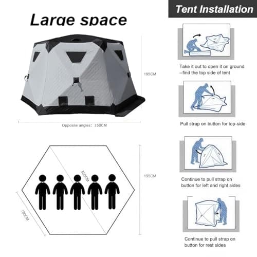8-12Person Ice Fishing Tent with Stove Jack and Floor Portable ICES Fishings Shelter 210D Insulated Layer Oxford Cloth Hexagon Shanty Pop-Up Fish Tent for Winter Camping Fishing