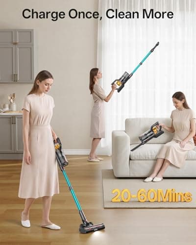 Cordless Vacuum Cleaner, 650W 55KPa 60Mins Vacuum Cleaners for Home, 8-in-1 Stick Vacuum with Charging Dock Station, Powerful Suction, Rechargeable, Versatile for Carpet, Hard Floor, Pet Hair