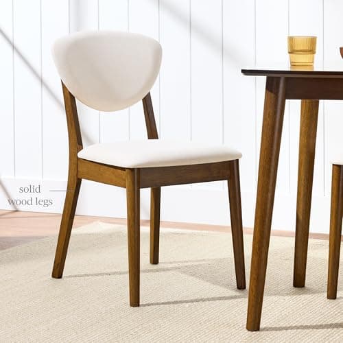 Best Choice Products Wooden Dining Chairs, Wood Mid-Century Modern Upholstered Side Chairs, Farmhouse Cushioned Dining Chairs Set of 4 for Dining Room - Walnut/Cream