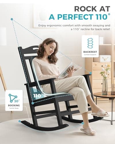 Ciokea Oversized Outdoor Rocking Chair, 380lbs Heavy-Duty Large Patio Rocker, Weather Resistant & Anti-Fade Porch Chair, High Back Cozy Rocking Chair for Outside, Fire Pit, Deck, Garden, Black