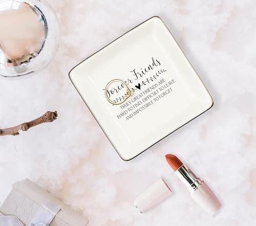 WODMIS Friendship Friend Gifts Ceramic Jewelry Tray Dish, Best Friends Forever Bff Jewelry Plate Ring Trinket Dish, Graduation Friendship Gifts For Women Friends Female Birthday Christmas