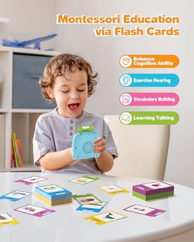 Montessori Language Learning Toys with 224 Words, Pocket Speech Therapy Toys, Sensory Learning Kit, Educational Toys for Kids Airbition Talking Flash Cards for Toddlers Ages 1‑4,224 Words English Blue B0CRYJB6GK