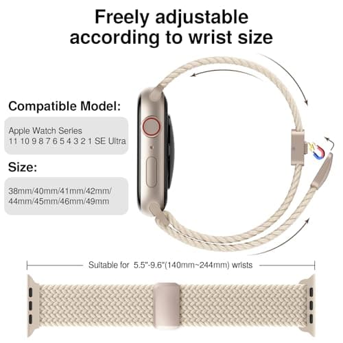Braided Stretchy Band Compatible with Apple Watch Bands 38mm 40mm 41mm 42mm 44mm 45mm 46mm 49mm Women Men, Soft Nylon Solo Loop Magnetic Sport Strap for iWatch Series 11 10 9 8 7 6 5 4 3 2 1 SE Ultra