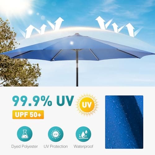 OLIXIS 9ft Patio Umbrella with Tilt and Crank Button & 8 Sturdy Ribs Waterproof, Patio Table Umbrella Perfect for Poolside, Terrace, Beach and Outdoor Restaurant, Blue