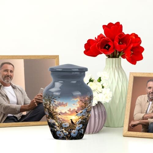 Daisies Flower Urn - Mini Urns for Ashes for Women - Companion Urn for Husband & Wife - Decorative Sunset Urns for Human Ashes Dad - Mom Cremation & Burial - 3 Inch B0GRVFZDP2
