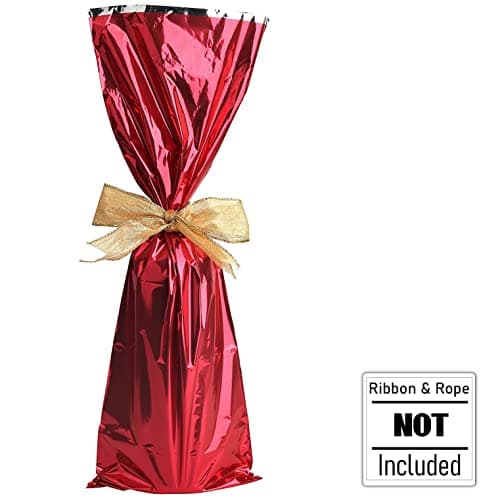MT Products Metallic Mylar Wine Red Gift Bags for Bottles Sparkle Look - Great for a Wine Pull - (25 Pieces) (Ribbon and Rope Not Included)