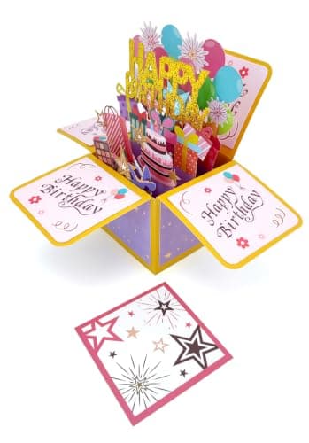 Funny Happy Birthday Pop Up Card, Sweet 3D Birthday Gift Box for Adults and Kids with Envelopes, Unique Handmade Foldable Celebration Cards for Daughter, Son, Mom, Dad, Friend
