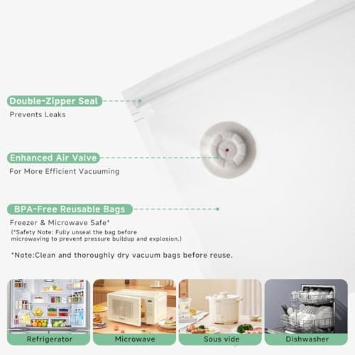 Mehomeli Compact Vacuum Sealer for Food (Vacuum Sealer Machine + 30 Reusable Vacuum Bags), Powerful Handheld Vacuum Sealer Machine, Seal Food 6X Fresh Longer, Portable & Wireless, Easy-Clean