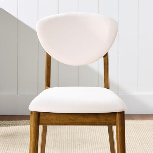 Best Choice Products Wooden Dining Chairs, Wood Mid-Century Modern Upholstered Side Chairs, Farmhouse Cushioned Dining Chairs Set of 4 for Dining Room - Walnut/Cream