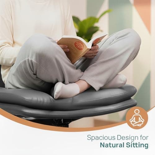 NYPOT Armless Desk Chair with Wheels for Criss Cross Sitting - Cross Legged Wide Armless Chair - Adjustable Vanity 360° Swivel Stool and 120° Rocking Wide Seat Comfy for Home and Office, Color Grey