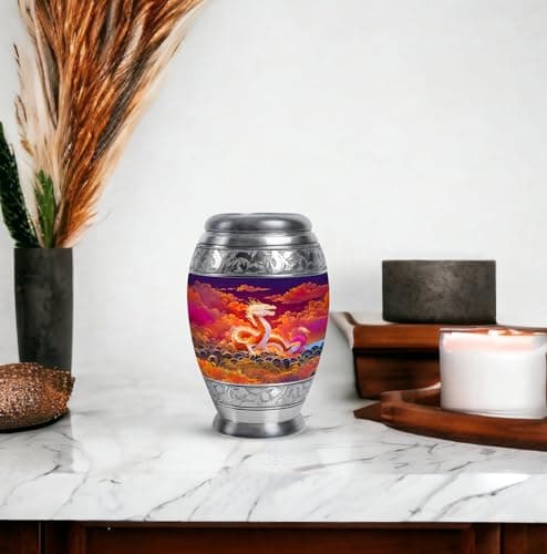 Orange Dragon Keepsake Funeral Urns for Adult Ashes Men, Purple Memorials & Funerary Urn for Ashes, Burial Gift for Loss of Husband, Decorative Cremains Ash Holder, 3 Inch B0FFZ9LZG6
