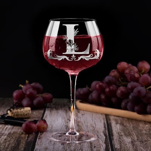 Personalized Monogram Gifts for Women - Customized Initial A-Z Wine Glass, Unique Christmas Birthday Gifts for Her, Mom, Wife, Sister, Daughter, Friend (Letter L)