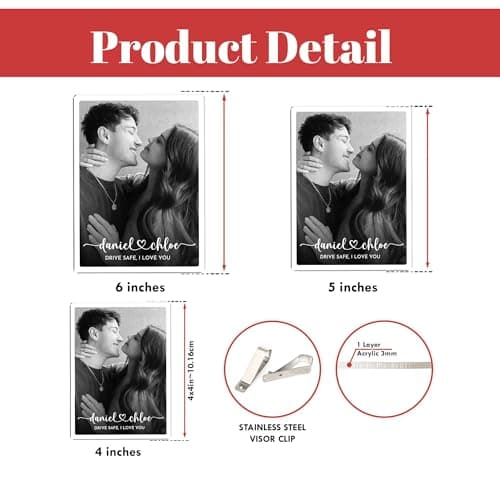 Custom acrylic clip with your photo and message, an anniversary, Valentine's Day or Christmas gift for couples and loved ones Personalized Car Visor Photo Clip, Drive Safe Picture Holder B0GGHG2KHN